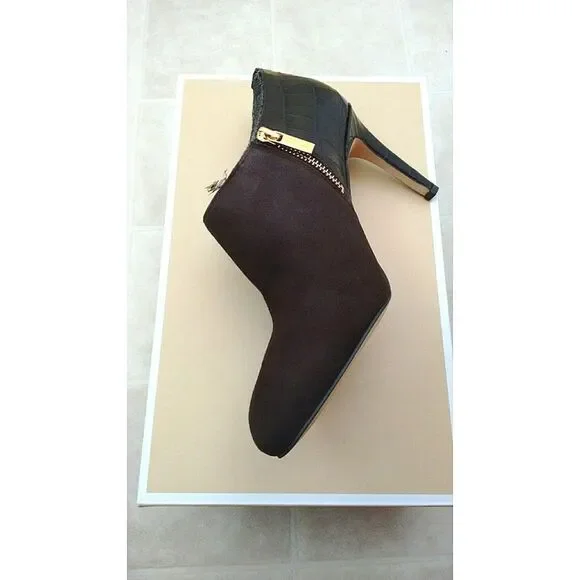 New! MICHAEL KORS Women's Suede Croc Embossed Booties Ankle Boots Brown Shoes - Picture 10 of 10